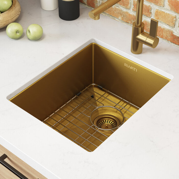 Terraza Ruvati 14" Matte Gold Stainless Steel Undermount Bar Prep Sink – Model# RVH7114GG
