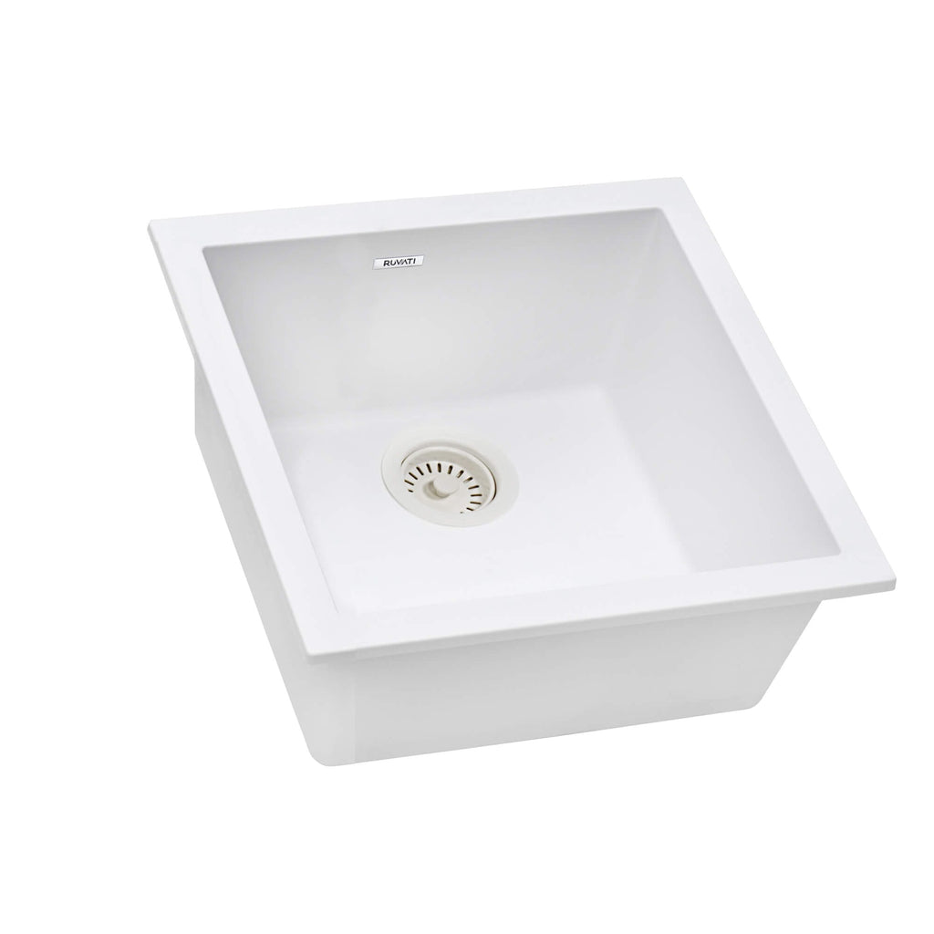 epiGranite Model: RVG2018WH Ruvati 17 x 17 inch Granite Composite Quartz Undermount Single Bowl Wet Bar Prep Sink – Arctic White Matte – RVG2018WH