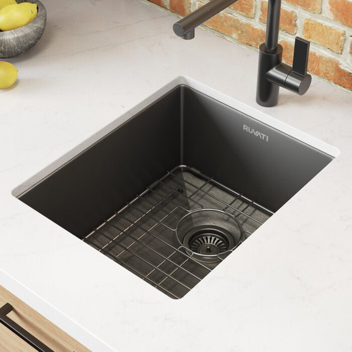 Terraza Ruvati 14" Gunmetal Black Stainless Steel Undermount Bar Prep Sink – Model# RVH7114BL