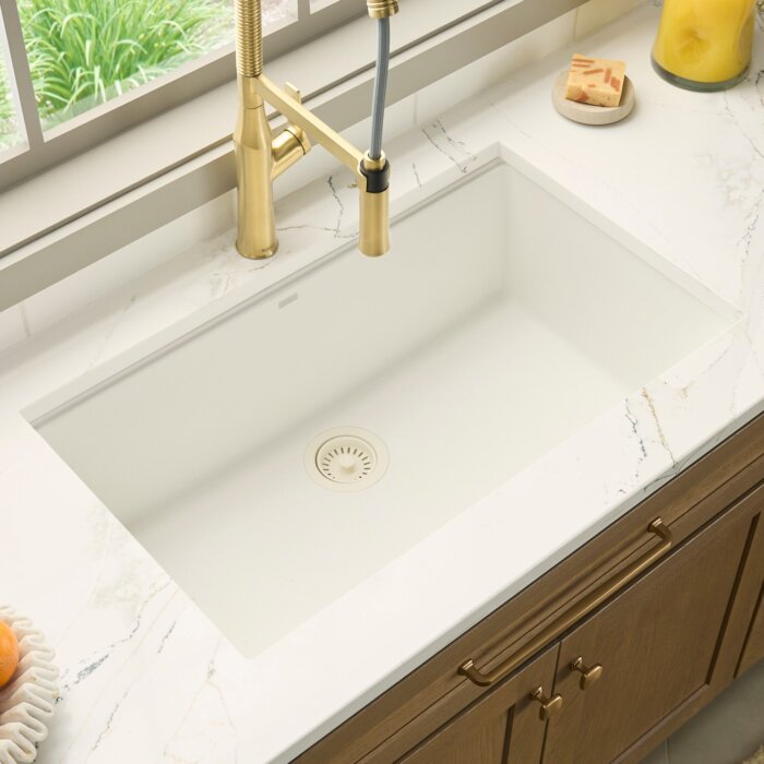 epiGranite Model: RVG2080WH Ruvati 32 x 19 inch Granite Composite Quartz Undermount Single Bowl Kitchen Sink – Arctic White Matte – RVG2080WH