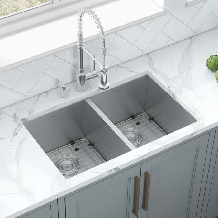 Nesta Model: RVH7350 Ruvati 30-inch Undermount 50/50 Double Bowl Zero Radius 16 Gauge Stainless Steel Kitchen Sink – Model# RVH7350