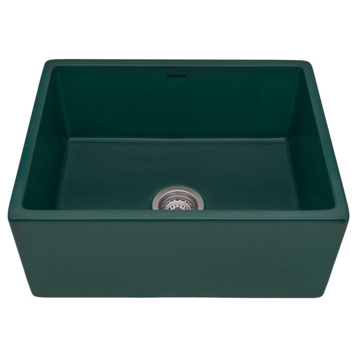 Fiamma Model: RVL2468EG Ruvati 23-inch Fireclay Farmhouse Kitchen Laundry Utility Sink Single Bowl – Emerald Green – RVL2468EG