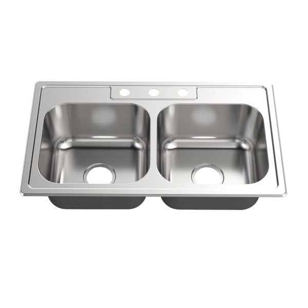 Oakland 33″ Drop-In Top Mount Stainless Steel 50/50 Double Bowl Kitchen Sink 3 Hole Model# KST332288B-3