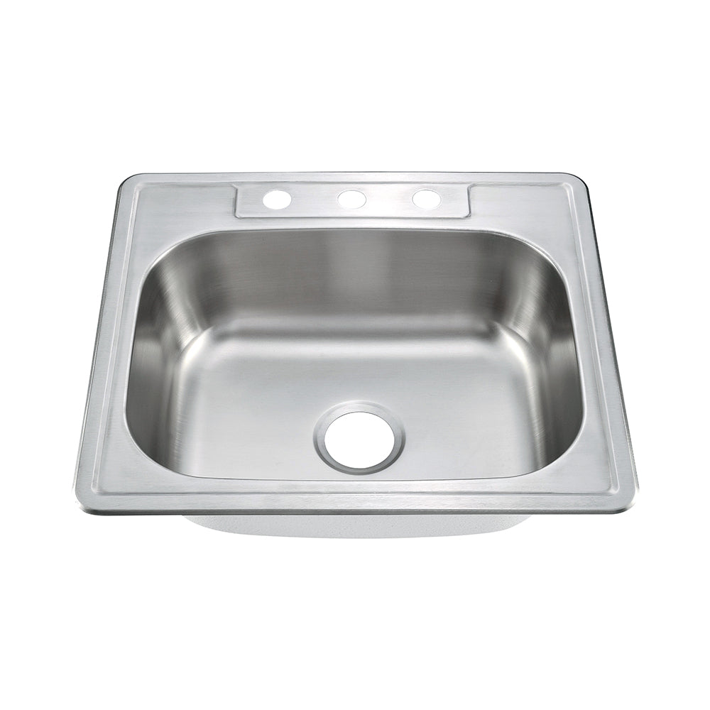 Oakland 25″x22″x6″ Drop-In Top Mount Stainless Steel Single 3 Hole Bowl Kitchen Sink Model# KST25226B-3
