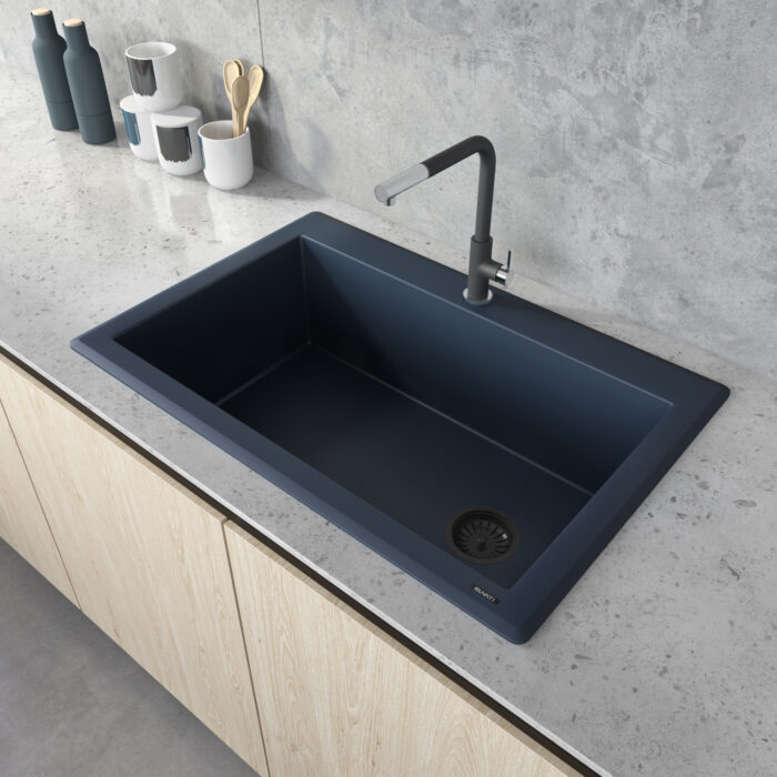 epiGranite Model: RVG1033LU Ruvati 33 x 22 inch Granite Composite Quartz Drop-in Topmount Single Bowl Kitchen Sink – Catalina Blue – RVG1033LU