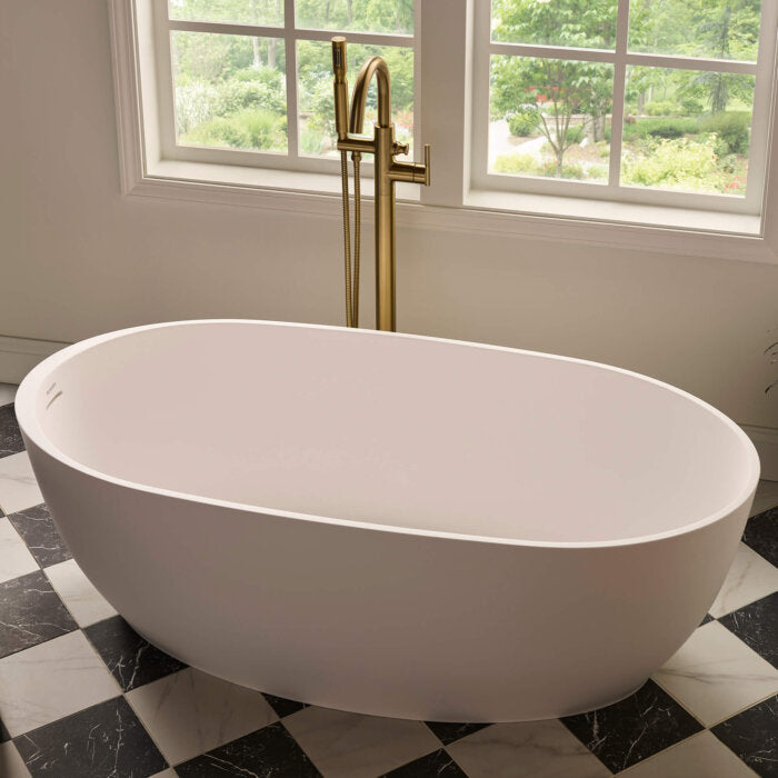 Canali Ruvati 59-inch Matte White epiStone Solid Surface Oval Freestanding Bathtub Canali – Model# RVB6744WH