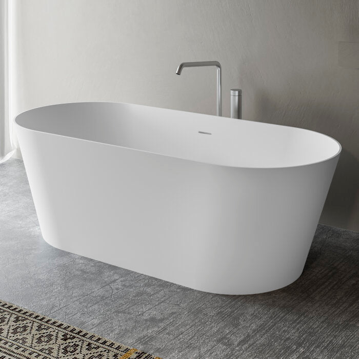 Omnia Ruvati 67-inch White epiStone Solid Surface Oval Freestanding Bathtub Omnia Matte – Model# RVB6750WH