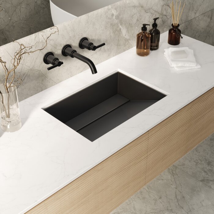 Ariaso Ruvati 20" x 14" Gunmetal Black Stainless Steel Undermount Ramp Bathroom Sink Stainless Steel – Model# RVH6140BL