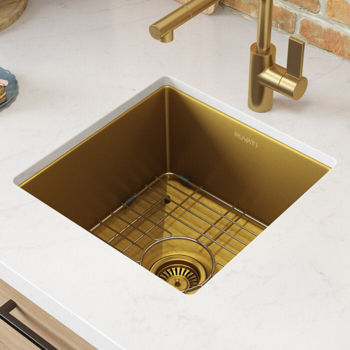 Terraza Ruvati 15" Matte Gold Stainless Steel Undermount Bar Prep 16 Gauge Kitchen Sink – Model# RVH7015GG