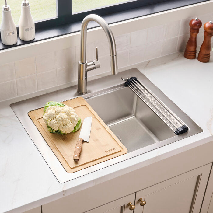 Ruvati 28 x 22 inch Drop-in Topmount Workstation Kitchen Sink 16 Gauge Stainless Steel Single Bowl – RVM5228