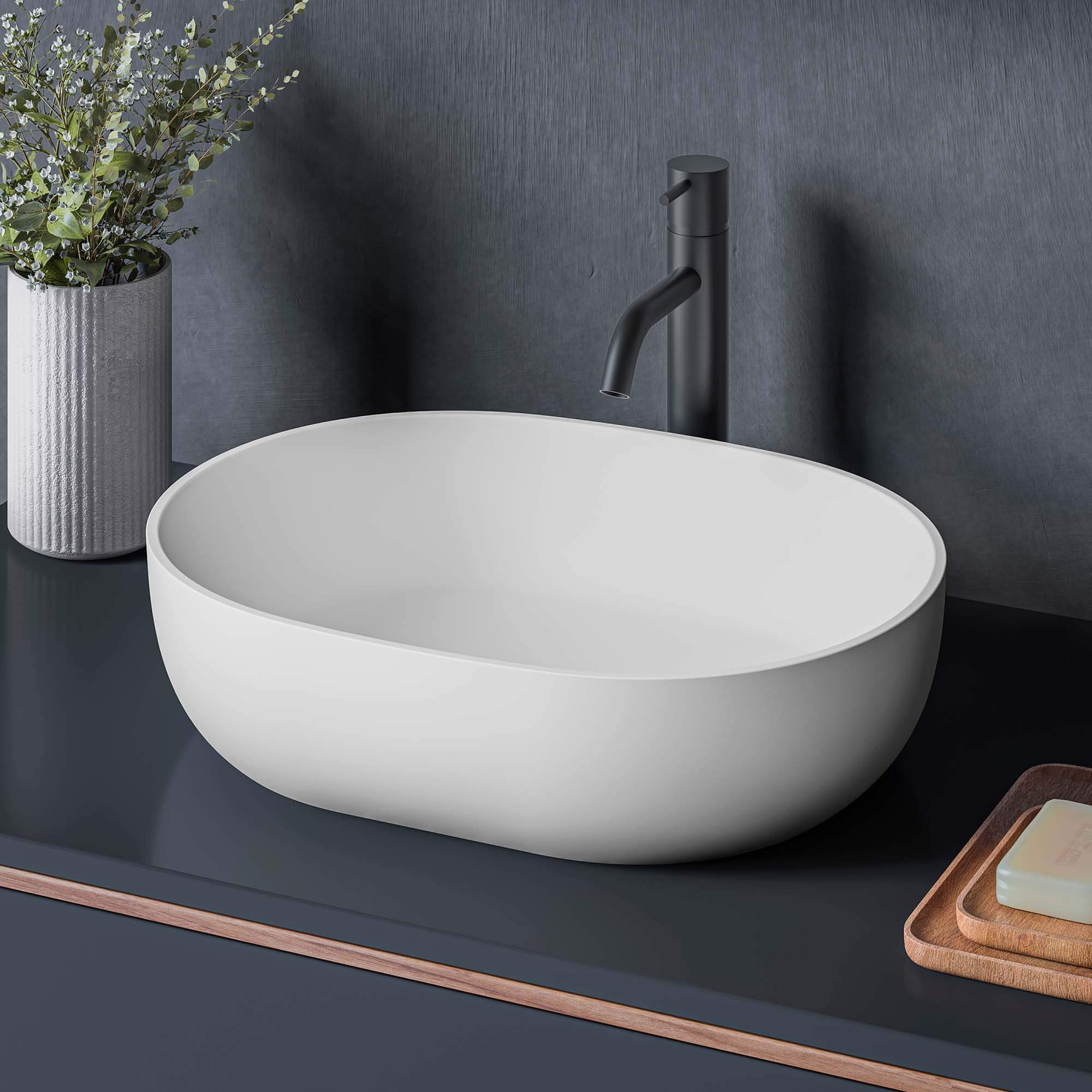 Canali Model: RVB2119WH Ruvati 19-inch Matte White epiStone Solid Surface Modern Bathroom Vessel Sink – RVB2119WH