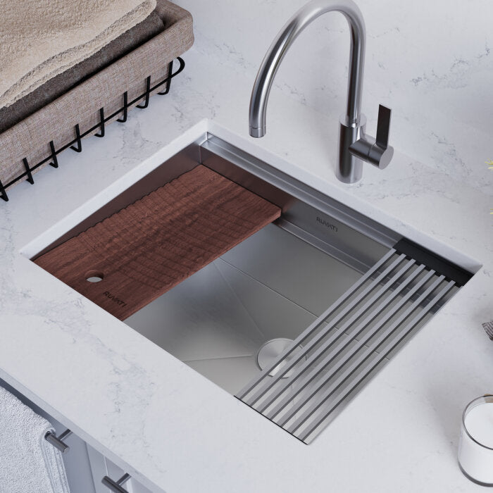 Alto Ruvati 23 x 19 x 12 inch Deep Laundry Workstation Sink with Washboard Undermount Stainless Steel – Model# RVU6525