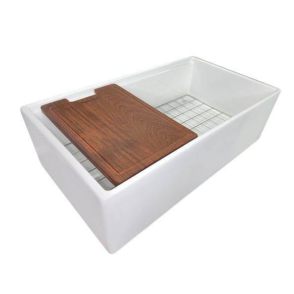Nantucket Sinks - 33" Fireclay Reversible Workstation Farmhouse Fireclay Sink with Included Accessories Model# T-PS33W