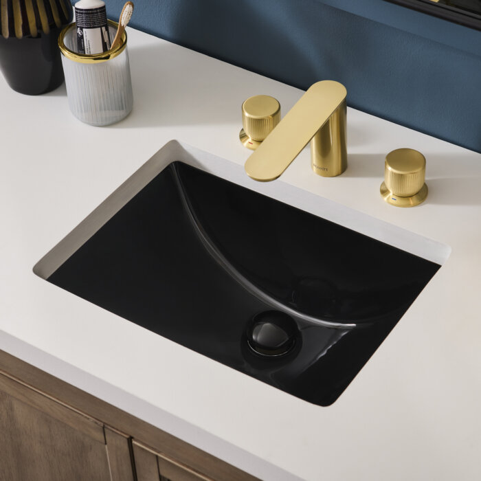 Krona Model: RVB0720BK Ruvati 18 x 12-3/4 inch Undermount Bathroom Sink Black Rectangular Porcelain Ceramic with Overflow – RVB0720BK