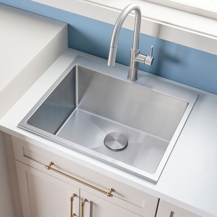 Forma Pro Ruvati Top Mount Laundry Utility Sink 27" x 22" x 12" Rounded Corners Deep 16 Gauge Stainless Steel – Model# RVU6027