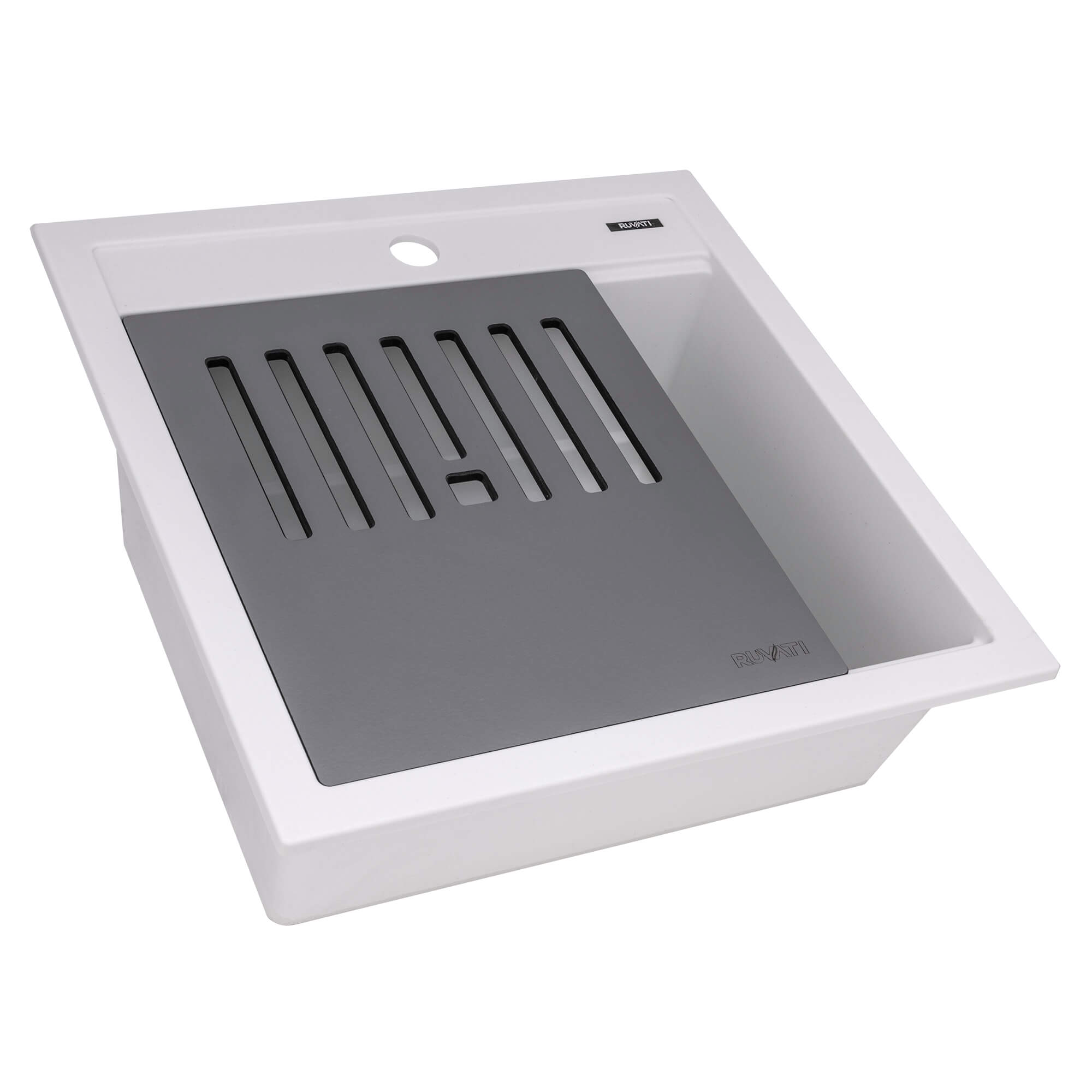 epiCube Model: RVG1620WH Ruvati 20-inch epiCube Granite Composite Quartz Workstation Drop-in Topmount Wet Bar Prep Sink Arctic White Matte – RVG1620WH