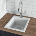 epiGranite Model: RVG1018WH Ruvati 18 x 20 inch epiGranite Drop-in Topmount Granite Composite Quartz Single Bowl Wet Bar Prep Sink – Arctic White Matte – RVG1018WH