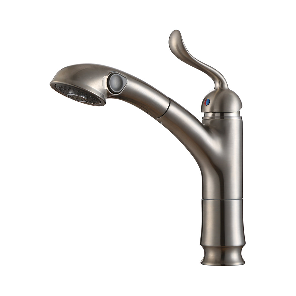 Single Handle 1 Hole Pull-Out Kitchen Faucet in Brushed Nickel Model# KSK1116BN