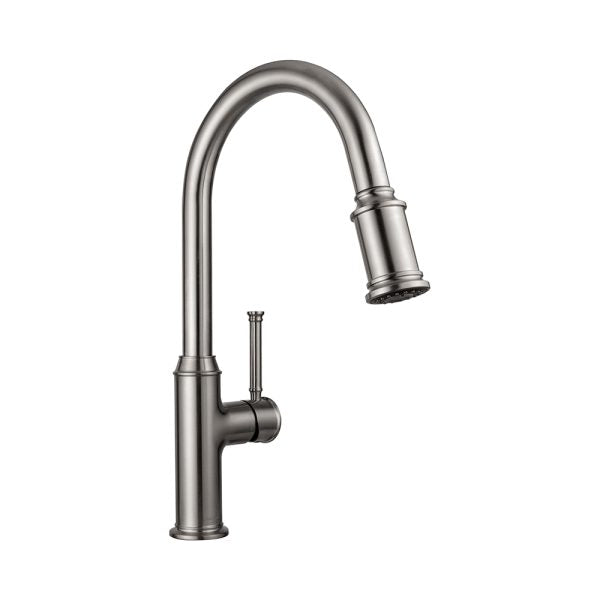 Single Handle Pull-Down 1 Hole Kitchen Faucet in Brushed Nickel Model# KSK1124BN