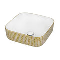 Pietra Model: RVB1515WG4 Ruvati 15 x 15 inch Bathroom Vessel Sink Gold Decorative Pattern Above Vanity Counter White Porcelain Ceramic – Model# RVB1515WG4