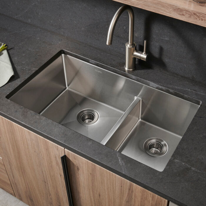 Urbana Ruvati 30-inch Low-Divide Undermount Rounded Corners 60/40 Double Bowl 16 Gauge Stainless Steel Kitchen Sink – Model# RVH7357