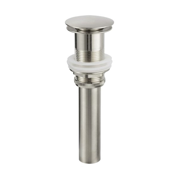 Oakland Bathroom Sink Drain Push Style Pop-Up Less Overflow in Brushed Nickel Finish Model# KSPOP-02