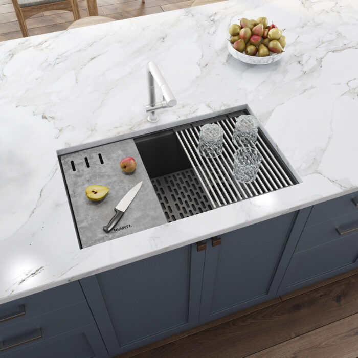 epiStage Model: RVG2302UG Ruvati 33-inch Undermount Workstation Granite Composite Quartz Kitchen Sink Urban Gray – RVG2302UG