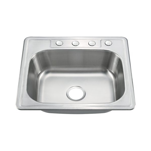 Oakland 25″x22″x9″ Drop-In Top Mount Stainless Steel Single Bowl Kitchen Sink 18 Gauge 4 Hole Model# KST25229T-4
