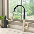 Carina Model: Ruvati Carina Single Handle Flexible Soft Hose Sprayer Kitchen Faucet in Stainless Steel and Black – RVF1242BN