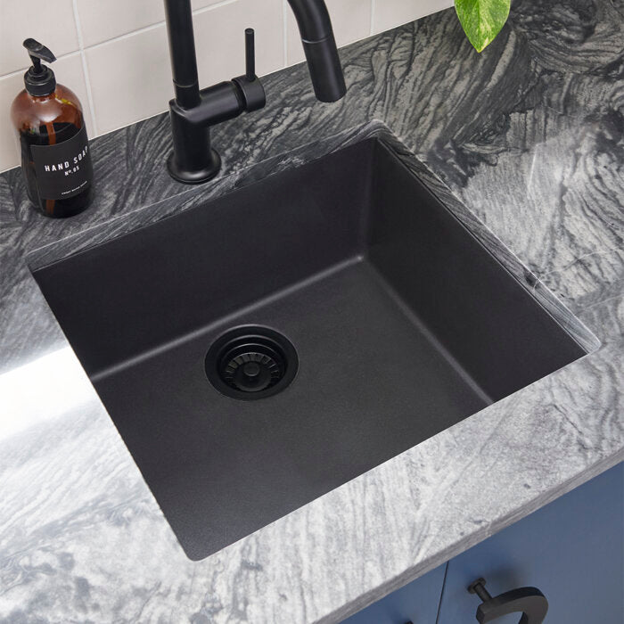 epiGranite Model: RVG2018BK Ruvati 17 x 17 inch Granite Composite Quartz Undermount Single Bowl Wet Bar Prep Sink – Midnight Black – RVG2018BK