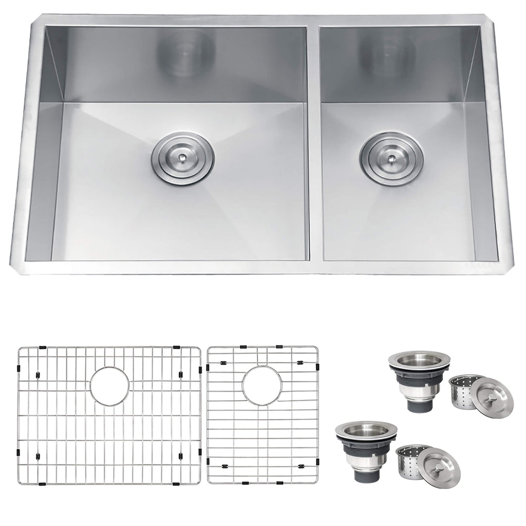 Nesta Model: RVH7515 Ruvati 32-inch Undermount 60/40 Double Bowl Zero Radius 16 Gauge Stainless Steel Kitchen Sink – RVH7515