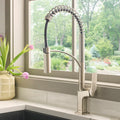 Seneca Model: RVF1236BN Ruvati Seneca Stainless Steel Single Handle Pull Down Kitchen Faucet Modern Sharp Style with Pre-Rinse Sprayer – RVF1236BN