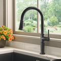 Idris Model: RVF1239MB Ruvati Idris Single Handle Pull Down Kitchen Faucet Transitional Modern with Sprayer in Matte Black – RVF1239MB