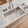 Tribeca Ruvati 32-inch Slope Bottom Offset Drain Reversible Kitchen Sink Undermount 16 Gauge Stainless Steel – Model # RVH7490