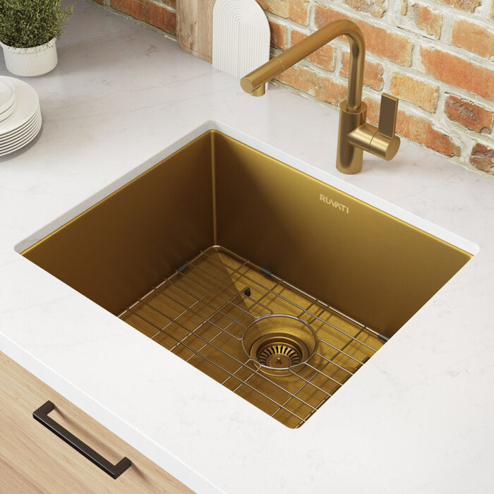 Terraza Ruvati 21-inch Matte Gold Stainless Steel Undermount Bar Prep Kitchen Sink 16 Gauge Rounded Corners Single Bowl – Model# RVH7121GG