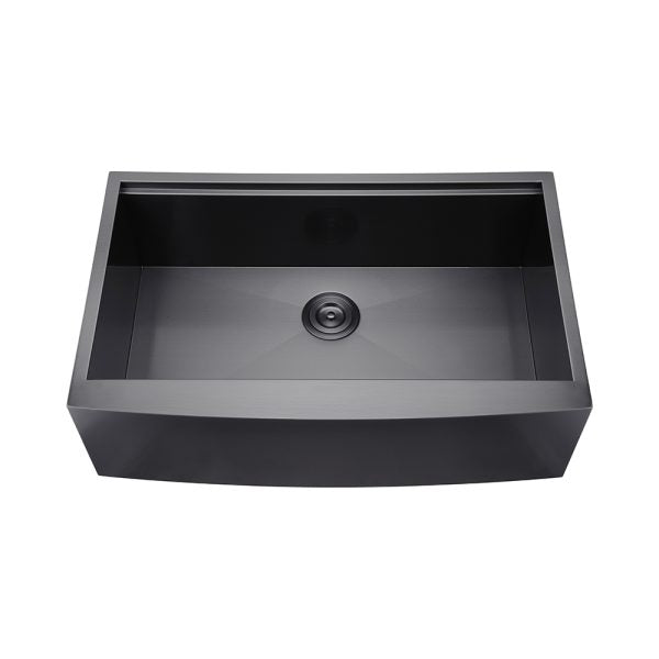 Oakland 33″ Workstation Farmhouse Kitchen Sink 90 Degree Square with Curved Front In Matte Black Model# WSF332110MB