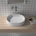 Cordona Model: RVB2819WH Ruvati 19 x 14 inch Fluted Vessel Bathroom Sink epiStone Solid Surface Modern Oval Matte White – RVB2819WH