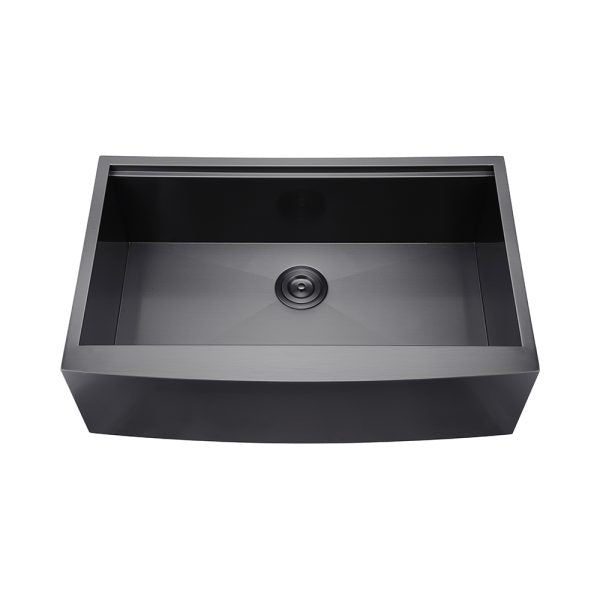 Oakland 30″ Workstation Farmhouse Kitchen Sink 90 Degree Square with Curved Front in Matte Black Model# WSF302110MB