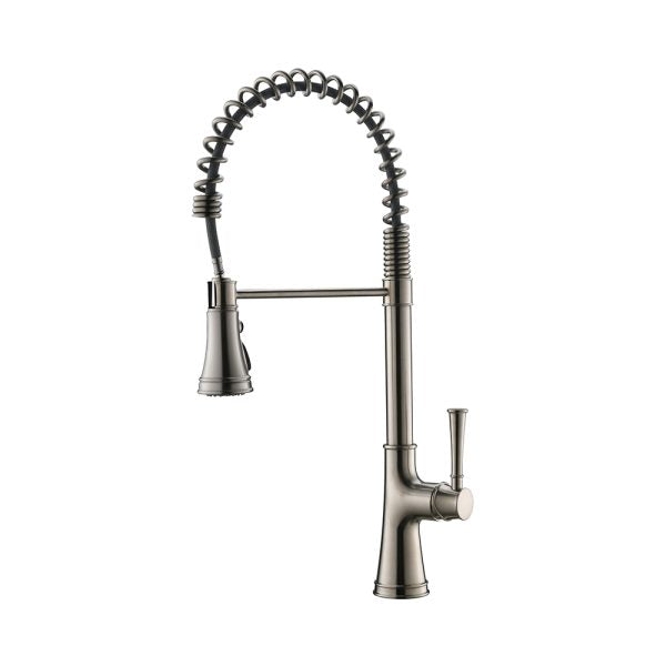 Single Handle 1 Hole Pull-Down Kitchen Faucet with Spring in Brushed Nickel Model# KSK1133BN