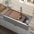 Dual Tier Model: RVH9333 Ruvati 45-inch Workstation Two-Tiered Ledge Kitchen Sink Apron-Front 16 Gauge Stainless Steel