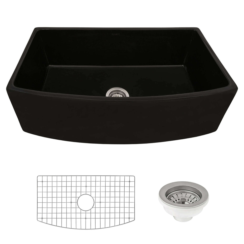 Fiamma Model: RVL2398BK Ruvati 33 inch Fireclay Black Farmhouse Kitchen Sink Bow Front Curved Apron Single Bowl – RVL2398BK