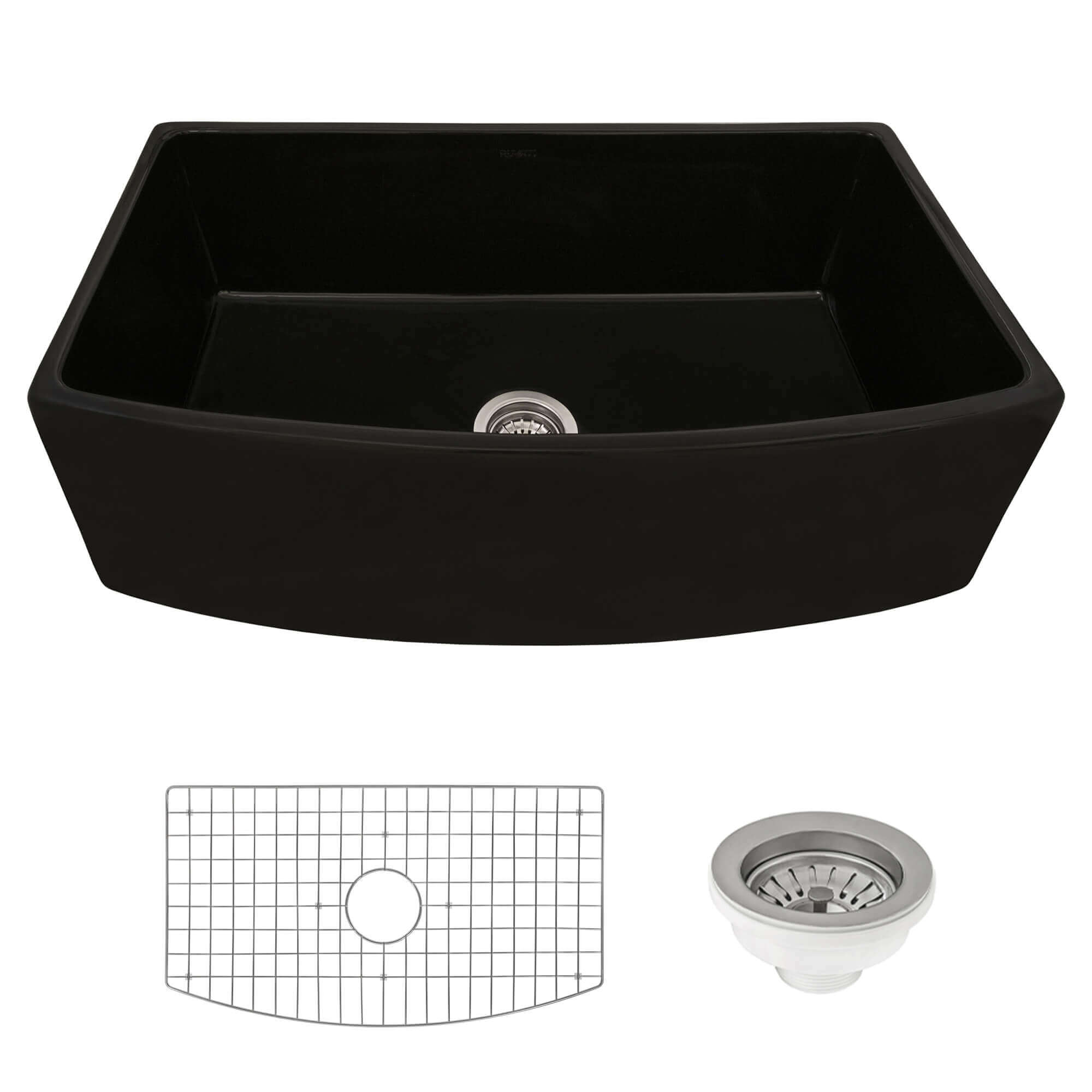 Fiamma Model: RVL2398BK Ruvati 33 inch Fireclay Black Farmhouse Kitchen Sink Bow Front Curved Apron Single Bowl – RVL2398BK