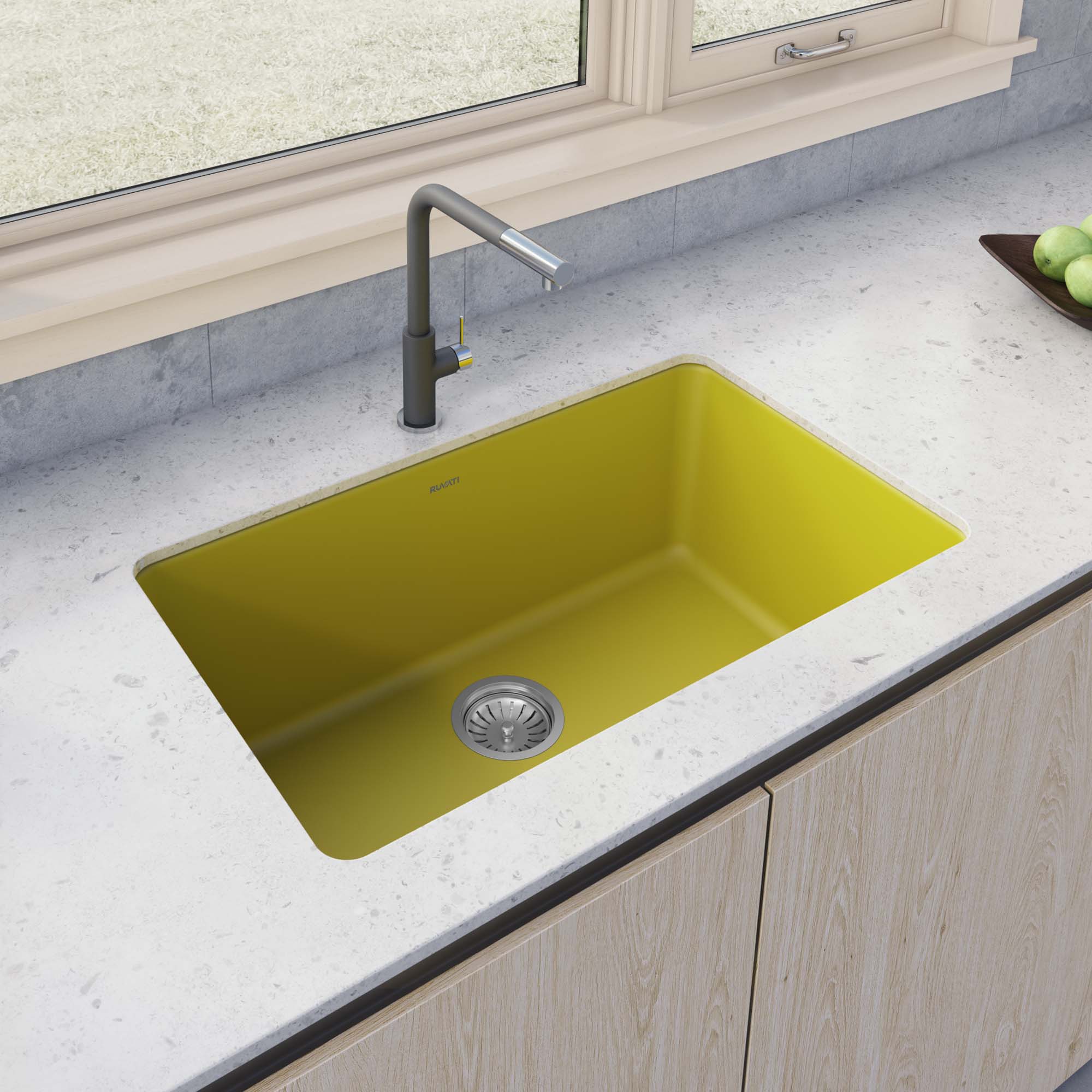 Fiamma Model: RVL3030YL Ruvati 30-inch Fireclay Undermount / Drop-in Topmount Kitchen Sink Single Bowl – Yellow – RVL3030YL