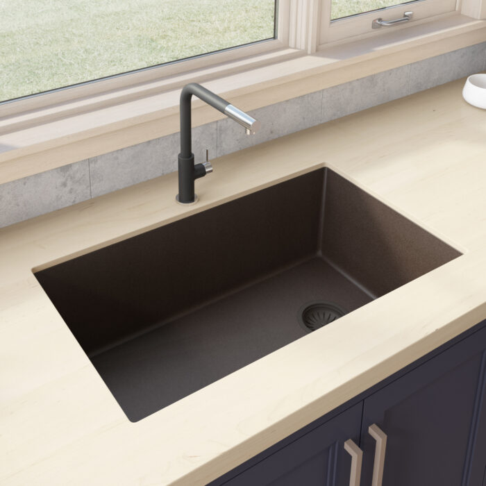 epiGranite Model: RVG2033ES Ruvati 32 x 19 inch epiGranite Undermount Granite Composite Quartz Single Bowl Kitchen Sink – Espresso Brown – RVG2033ES