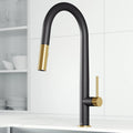 VIGO - Greenwich 18 in. Single Handle Pull-Down Kitchen Faucet In Primary Matte Black/Matte Brushed Gold Finish Model# VG02029SMBMGB