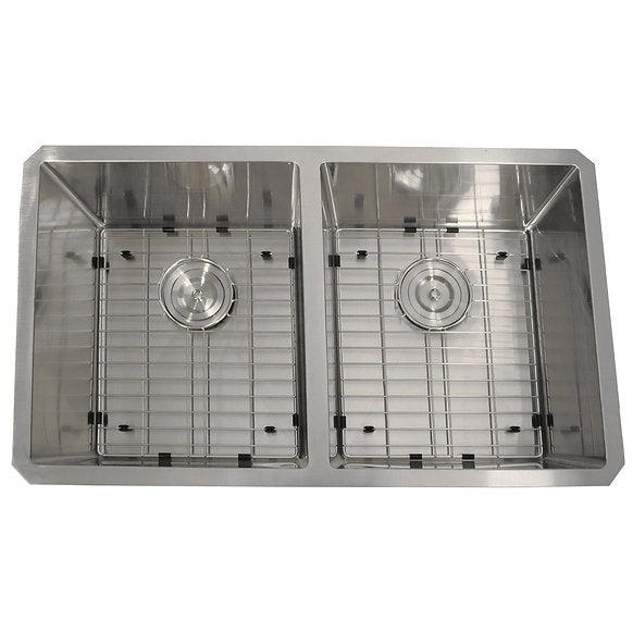 Nantucket Sinks - Small Radius Undermount Equal Double Bowl Stainless Steel Sink Model# SR3219-DE-16