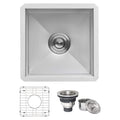 Nesta Ruvati 15" x 15" Undermount 16 Gauge Zero Radius Bar Prep Square Kitchen Sink Single Bowl – Model# RVH7115