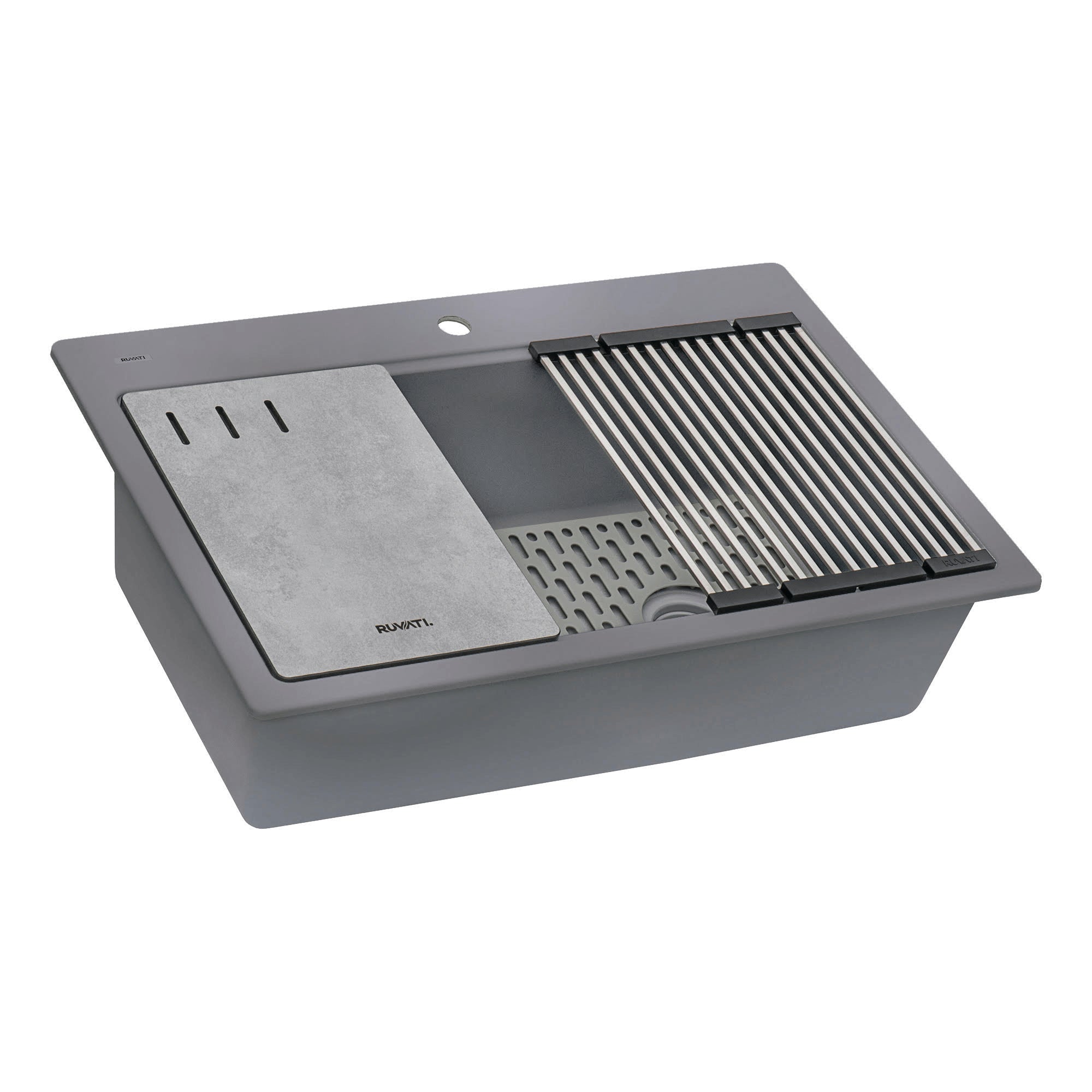 epiStage Ruvati 33-inch Granite Composite Workstation Drop-in Top Mount Kitchen Sink Urban Gray – Model# RVG1302UG