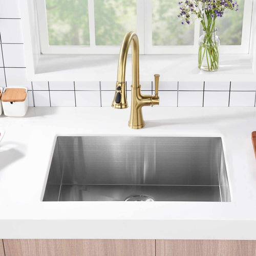 22″ Handmade Undermount Zero Radius Single Bowl Stainless Steel Kitchen Sink