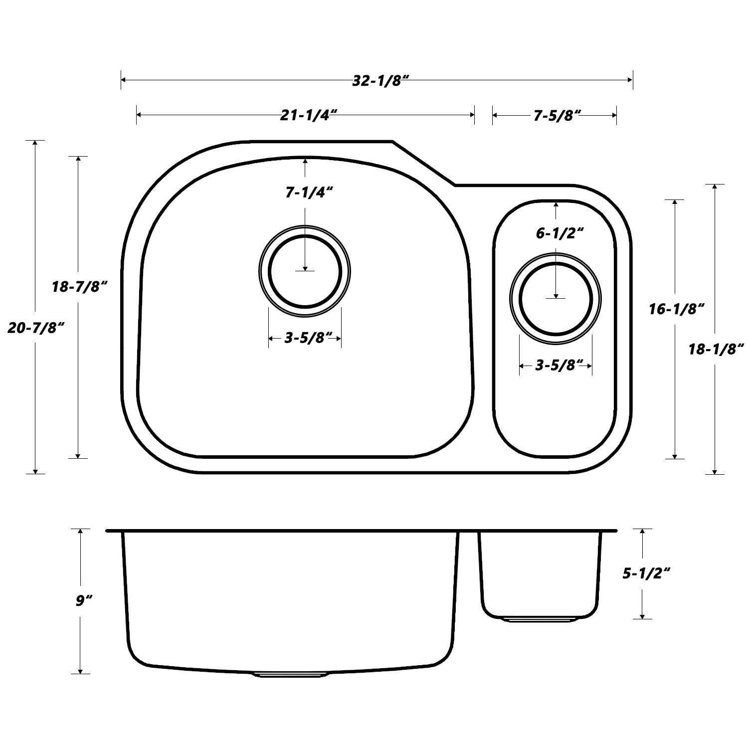 Oakland 32″ x 21″ Undermount Stainless Steel 80/20 Double Bowl Kitchen Sink Model# KSU322195